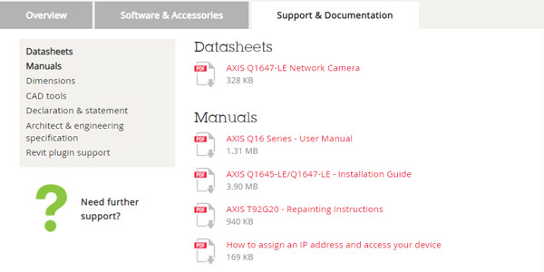 axis camera webpage Support Documentation